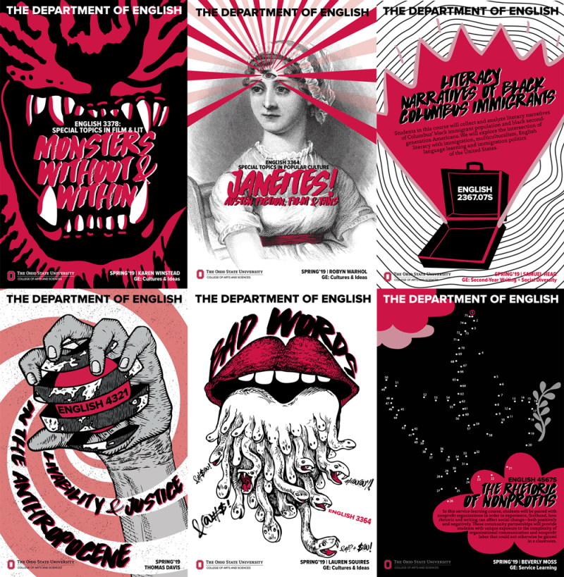 Image of six course posters included in the 2018 course promotion campaign