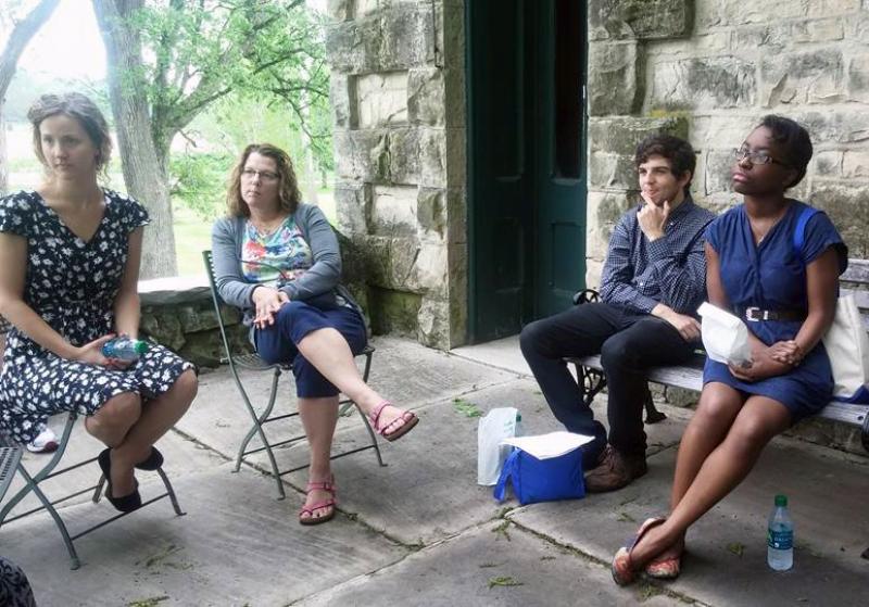 Graduate Students Outside Piatt Castle Graduate Students Outside Piatt Castle