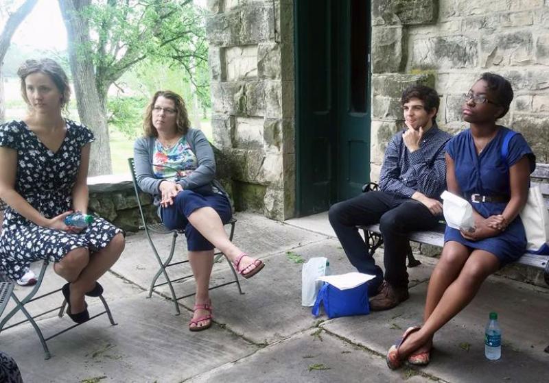 Graduate Students Outside Piatt Castle