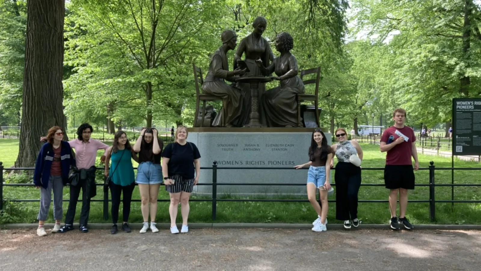 Field School students at Women's Right's Pioneers monument