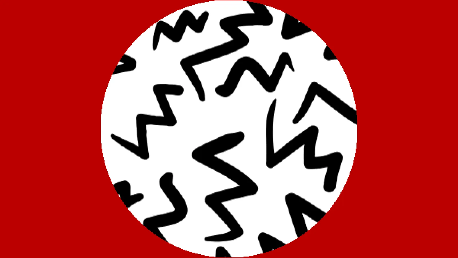 White Circle with Black Doodles and Red Background