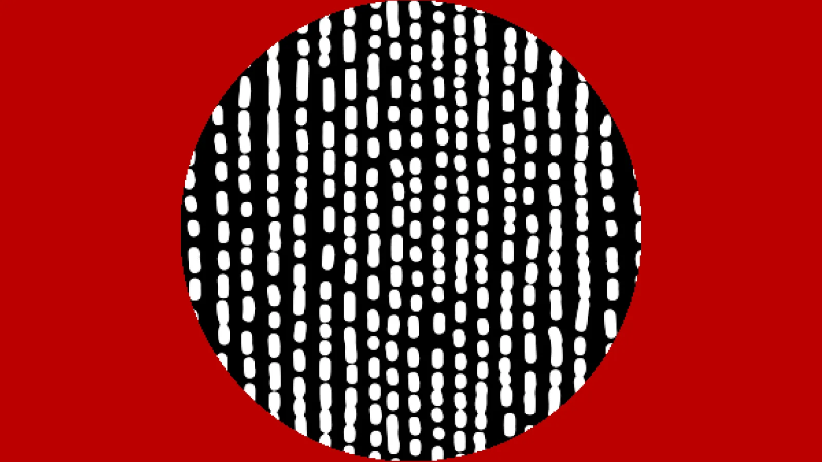 An abstract pattern of white dots in columns on a black circular background