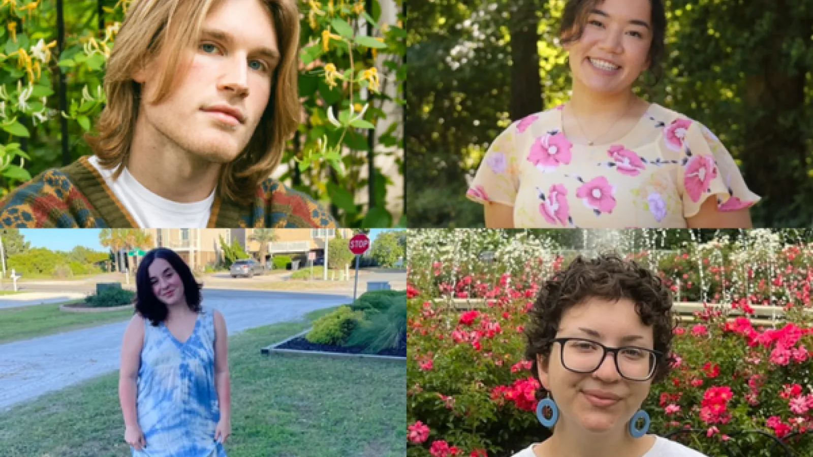 Top left: Blaise Reader, top right: Madina Davlatboyeva, bottom left: Libby Wallace, bottom right: Renn Bowen