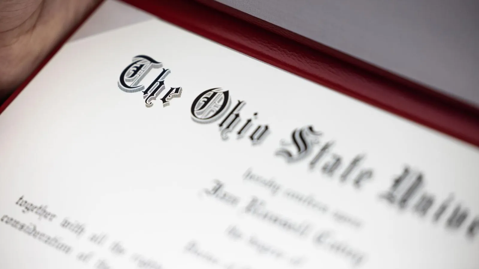 A close up of an Ohio State Diploma