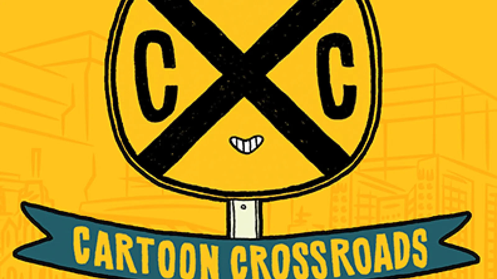 Cross road sign with CC for Cartoon Crossroads in Columbus
