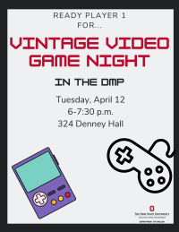 Vintage video game night flyer for spring 2022