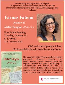 Flyer for Farnaz Fatemi event