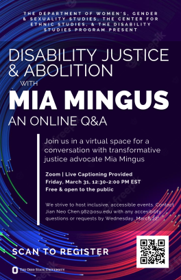 Poster of Disability Justice and Abolition Q and A