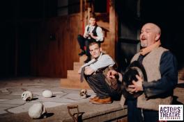 Three actors perform Hamlet