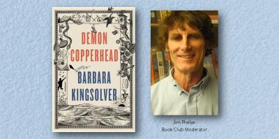 Demon Copperhead book cover and a headshot of Jim Phelan
