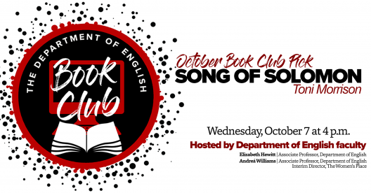October Book club: Song of Solomon. Wednesday, October 7th at 4 p.m.