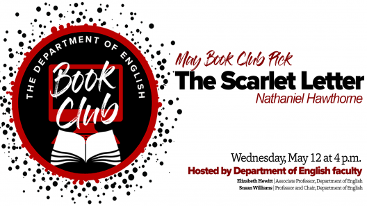 May book club: The Scarlet Letter. Wednesday May 12th at 4 p.m.