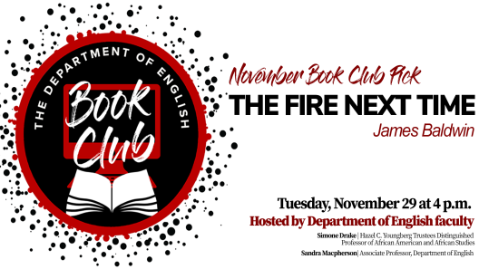 Book club logo with explanatory text of November 2022 book club next to it