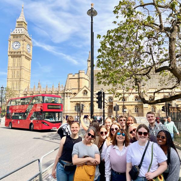 Students stand next to Big Ben