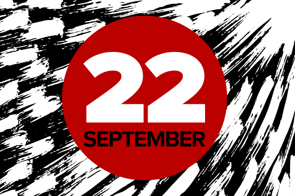 22 September on red circle on black and white background