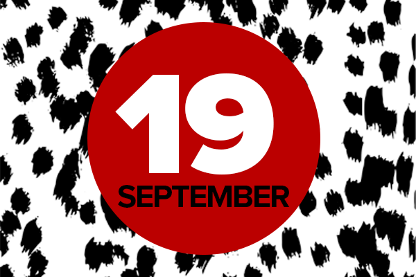 19 September on red circle on black and white background