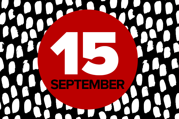 15 September on red circle on black and white background