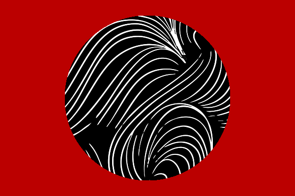 Black circle with white lines in it on a red background
