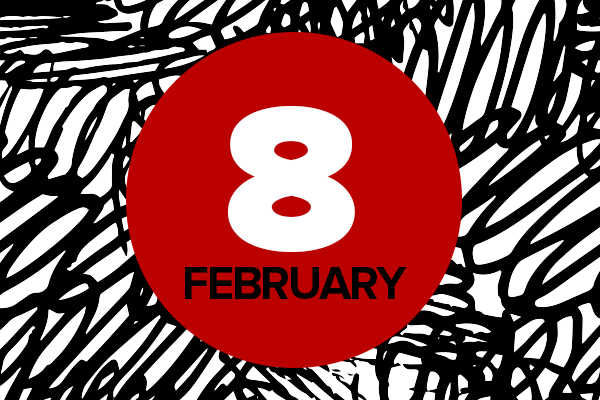 February 8 in a red circle
