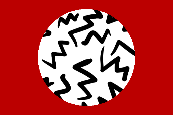 White Circle with Black Doodles and Red Background