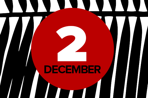 Black and white background with red circle that reads december 2
