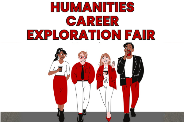 Humanities Career Exploration Fair with four individuals in business attire