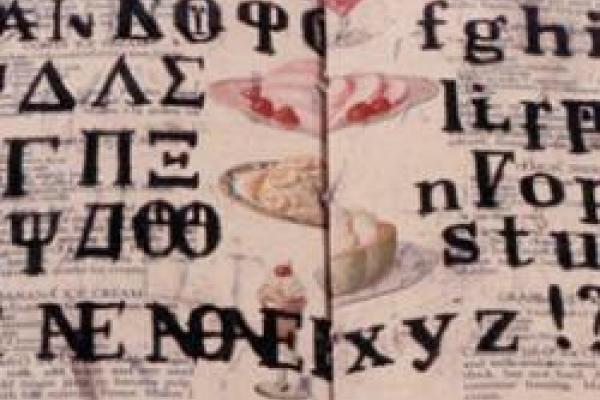 Book with various letters and symbols