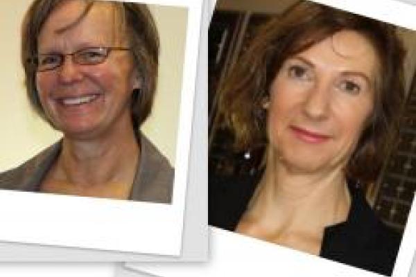 Professors Kay Halasek and Erin McGraw in polaroid graphics