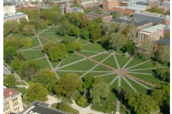 An aerial view of the Oval on Ohio State's campus