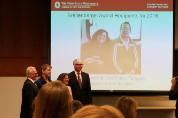 Friedman and Tanguay receiving the award Picture of Friedman and Tanguay receiving the award