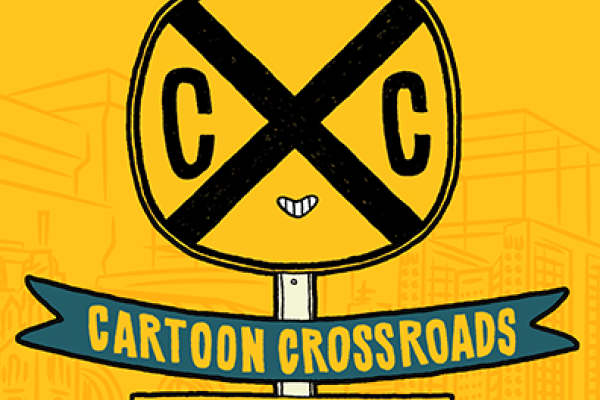 Cross road sign with CC for Cartoon Crossroads in Columbus