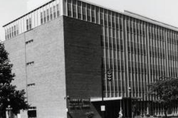 Black and white photo of Denney Hall