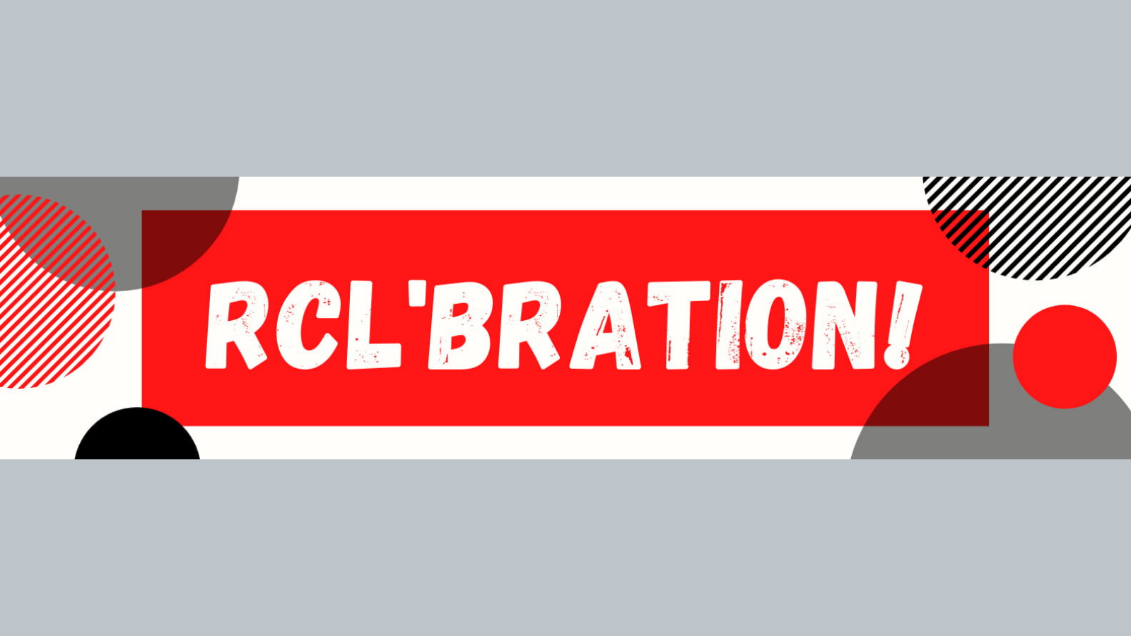 Text RCL'BRATION on background of red and gray dots