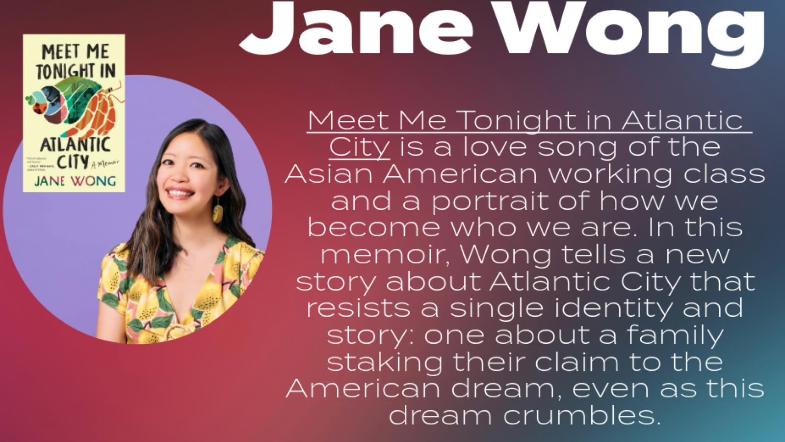 MFA Program in Creative Writing Presents: Reading + Q&A with Jane Wong Friday September 13th at 4:00 pm in 311 Denney Hall