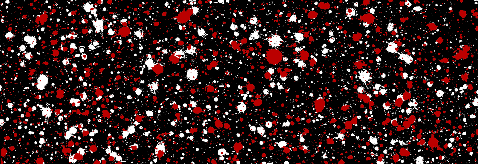 Red and white paint splatter pattern over a black background